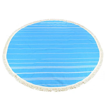 Sultan Round Aqua Blue Turkish Towel Peshtemal