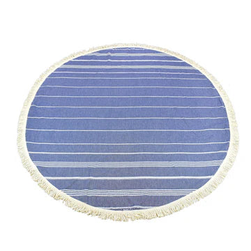 Sultan Round Denim Blue Turkish Towel Peshtemal